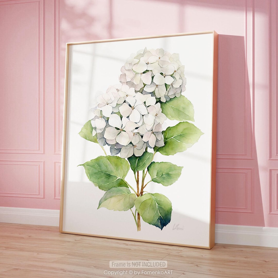 White Hydrangea Painting Watercolor Wall Art PRINT Floral Wall Decor ...