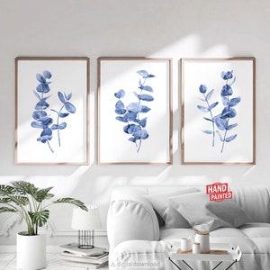 Eucalyptus Printable wall art Prints wall art Bedroom wall decor Bedroom wall art Eucalyptus print Botanical print set of 3 Blue wall art