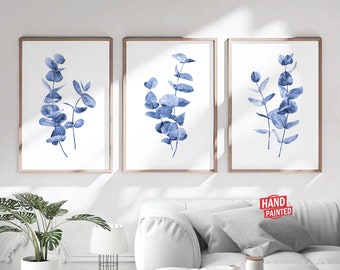 Eucalyptus Printable wall art Prints wall art Bedroom wall decor Bedroom wall art Eucalyptus print Botanical print set of 3 Blue wall art