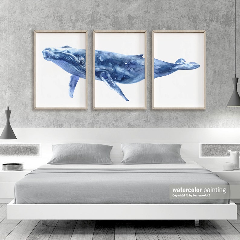 Whale Art Humpback Whale Print Printable Wall Art 3 Piece Poster ...