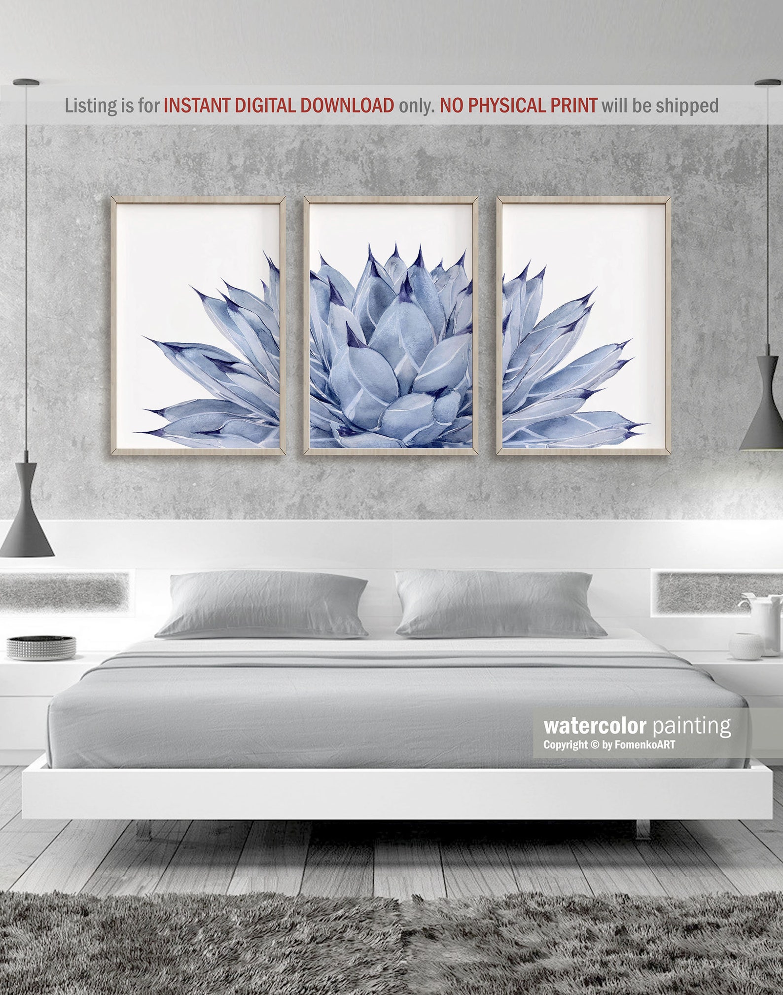 Downloadable prints Blue wall decor Bedroom Above bed Digital | Etsy