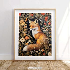 Fox Wall Art Print William Morris Inspired Canvas Oil Painting, Vintage Style Floral Gift Large Mid Century Cottagecore Dark Academia Decor imagem 6