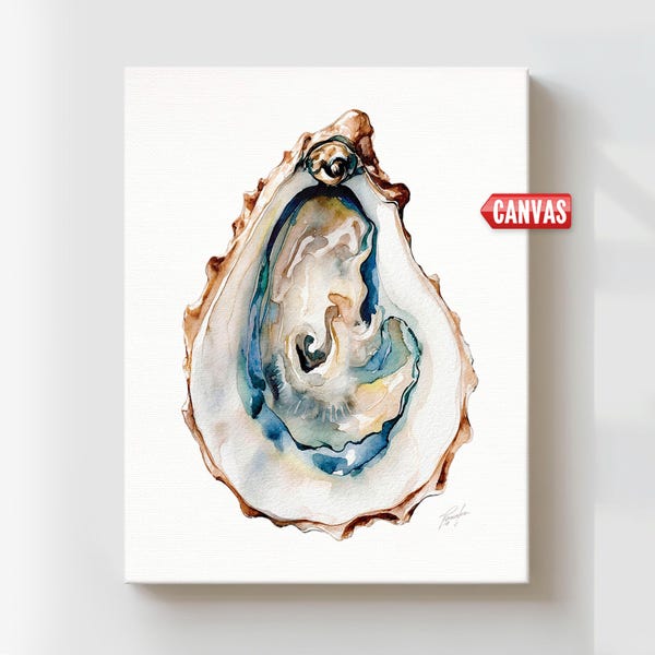 Watercolor Oyster Shell Coastal Cowgirl Print Wall Art Beach Home Decor Nautical Painting Large Canvas Kitchen Sea Food Poster Ocean Picture