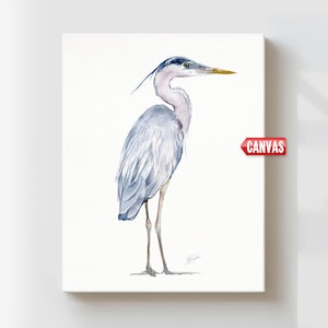 Watercolor Large Bird Painting, Great Blue Heron Print, Beach Wall Art Coastal Wall Decor Minimalist Modern Illustration Hamptons Nautical