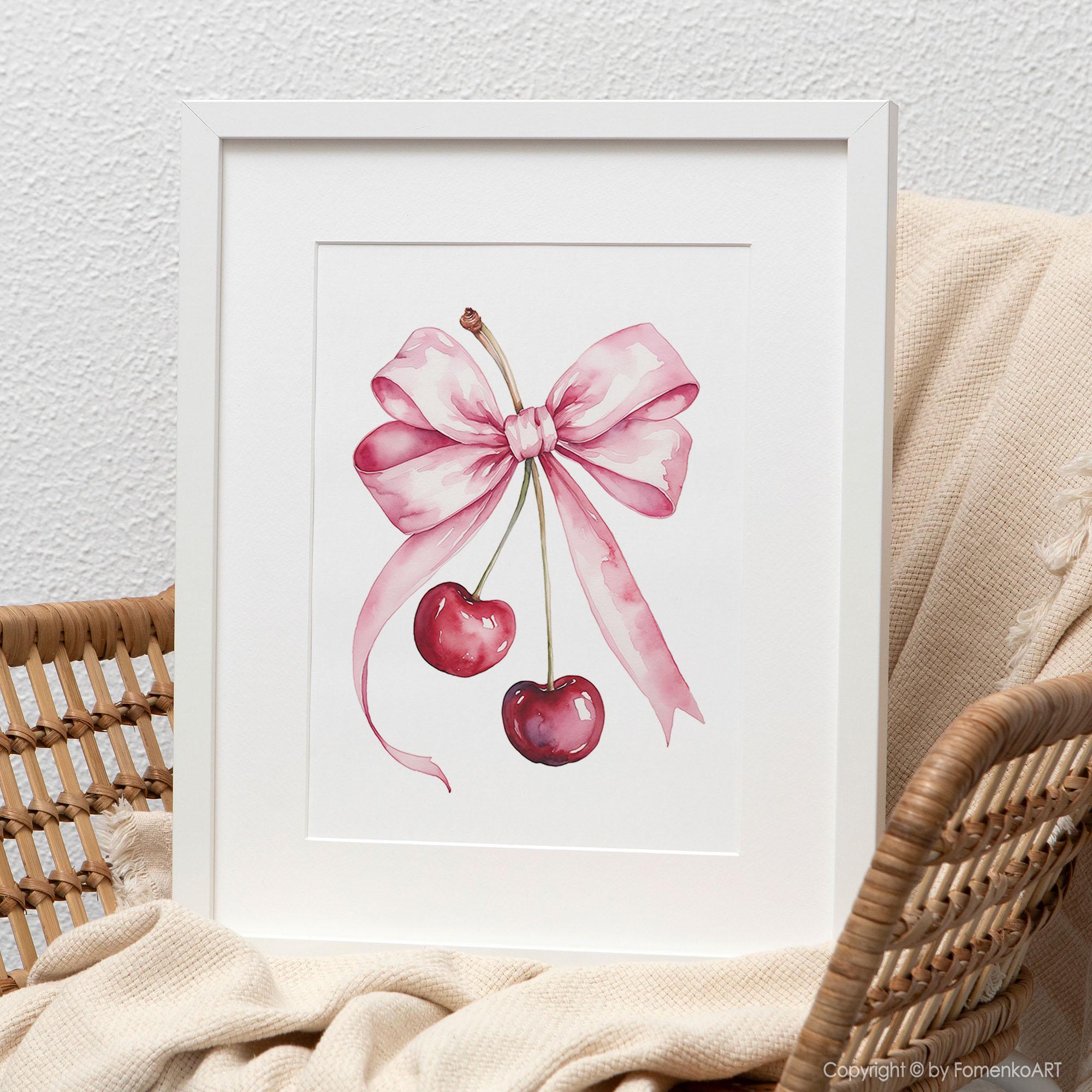 Pink Bow Wall Art Cherry Print, Cowgirl Poster Coquette Ribbon Trendy ...