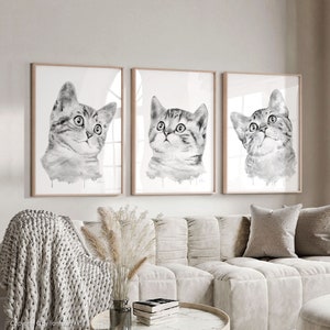 Grey cat painting Tabby cat decor Nursery wall art prints of original watercolor artwork Funny cat poster Cat lover gift Pet pictures image 5