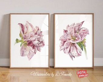 Printable wall art Flower art print set Pink Flower Wall decor bedroom Wall decor living room decor Boho Dahlia print Downloadable prints