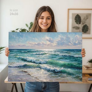 Ocean Wall Art Print: Seascape Oil Painting, Coastal Nautical Large Canvas Decor image 5