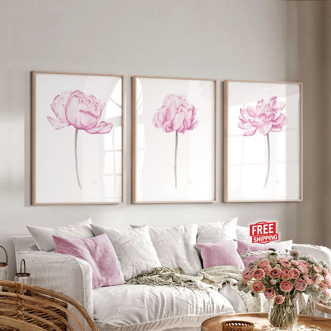 Baby Girl Nursery Decor Blush Pink Wall Art Flower Prints Toddler Room ...