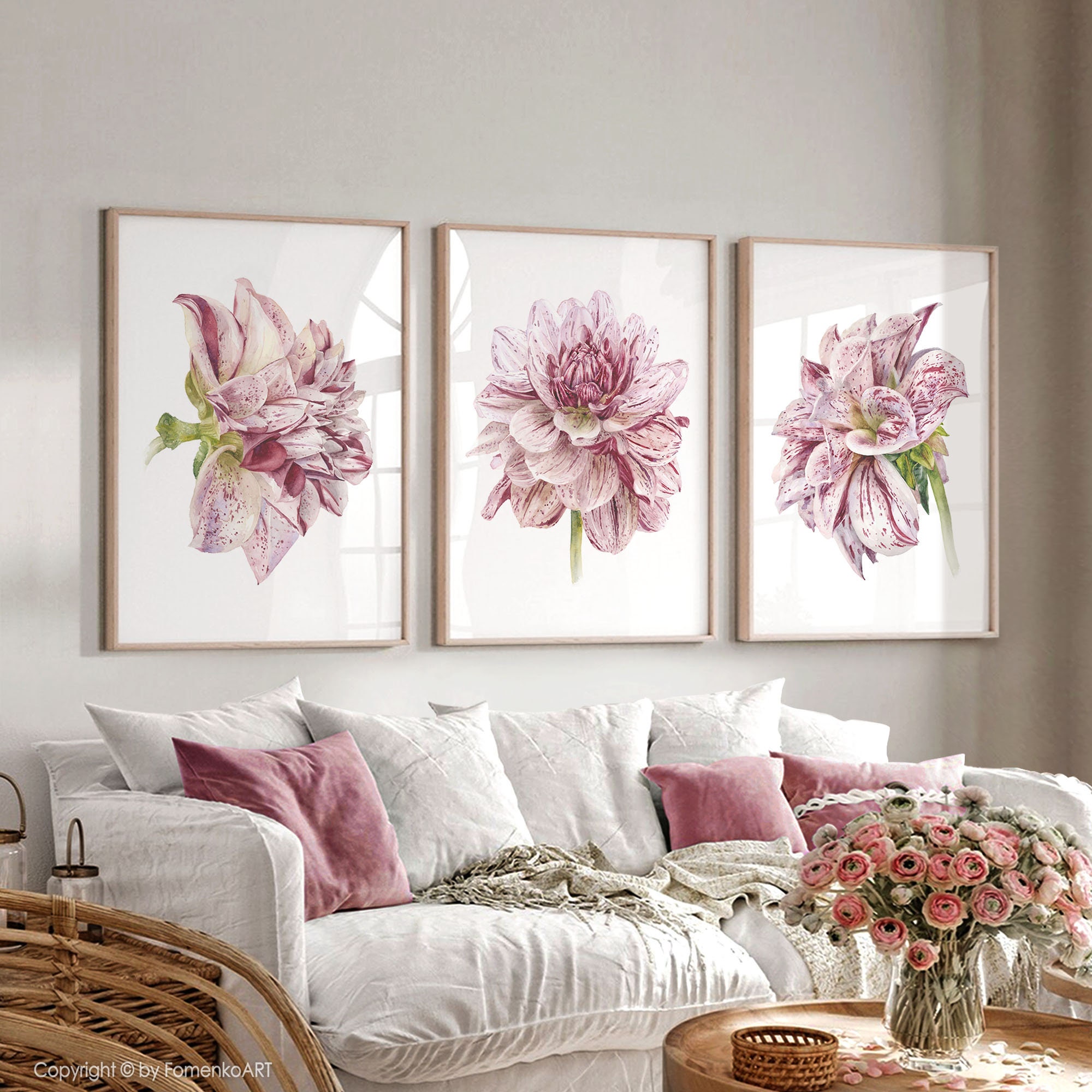 Red Dahlia Wall Art Set of 3 Downloadable Prints, Flower Artwork ...
