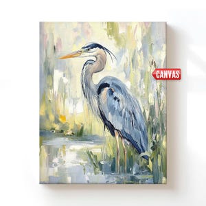 Impression d'art mural grand héron côtier - oiseau peinture à l'huile de mon oeuvre d'art originale décoration murale de chambre à coucher maison de plage nautique grande toile cadeau