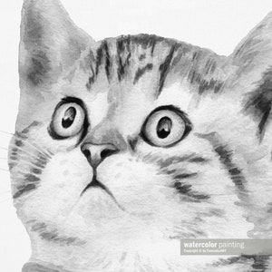 Grey cat painting Tabby cat decor Nursery wall art prints of original watercolor artwork Funny cat poster Cat lover gift Pet pictures image 7