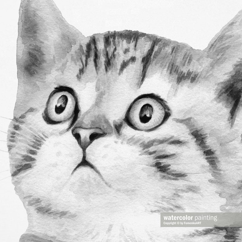 Grey cat painting Tabby cat decor Nursery wall art prints of original watercolor artwork Funny cat poster Cat lover gift Pet pictures image 7