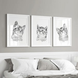Grey cat painting Tabby cat decor Nursery wall art prints of original watercolor artwork Funny cat poster Cat lover gift Pet pictures image 9