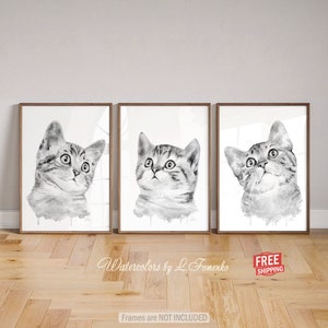 Grey cat painting Tabby cat decor Nursery wall art prints of original watercolor artwork Funny cat poster Cat lover gift Pet pictures image 10