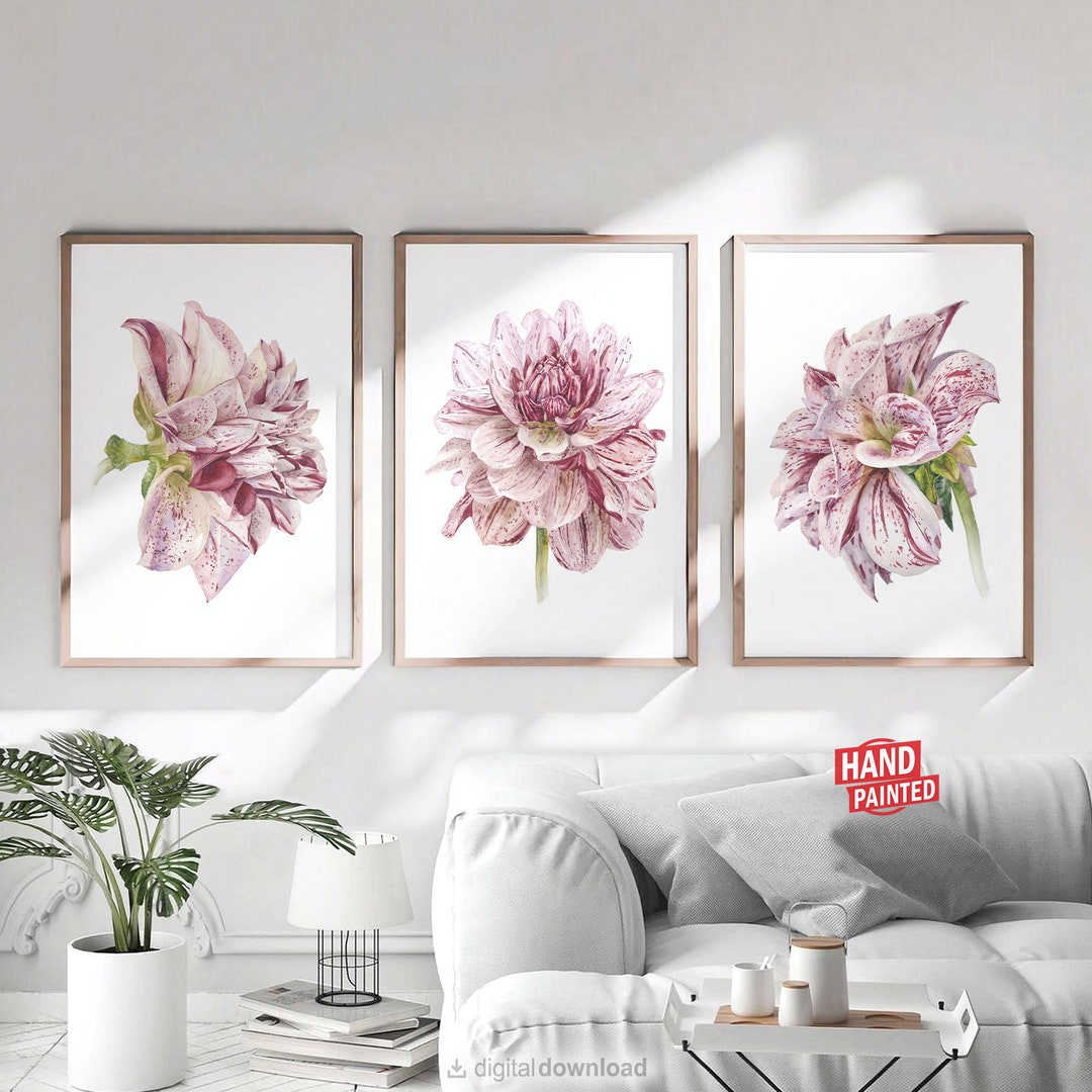 Red Dahlia Wall Art Set of 3 Downloadable Prints, Flower Artwork ...