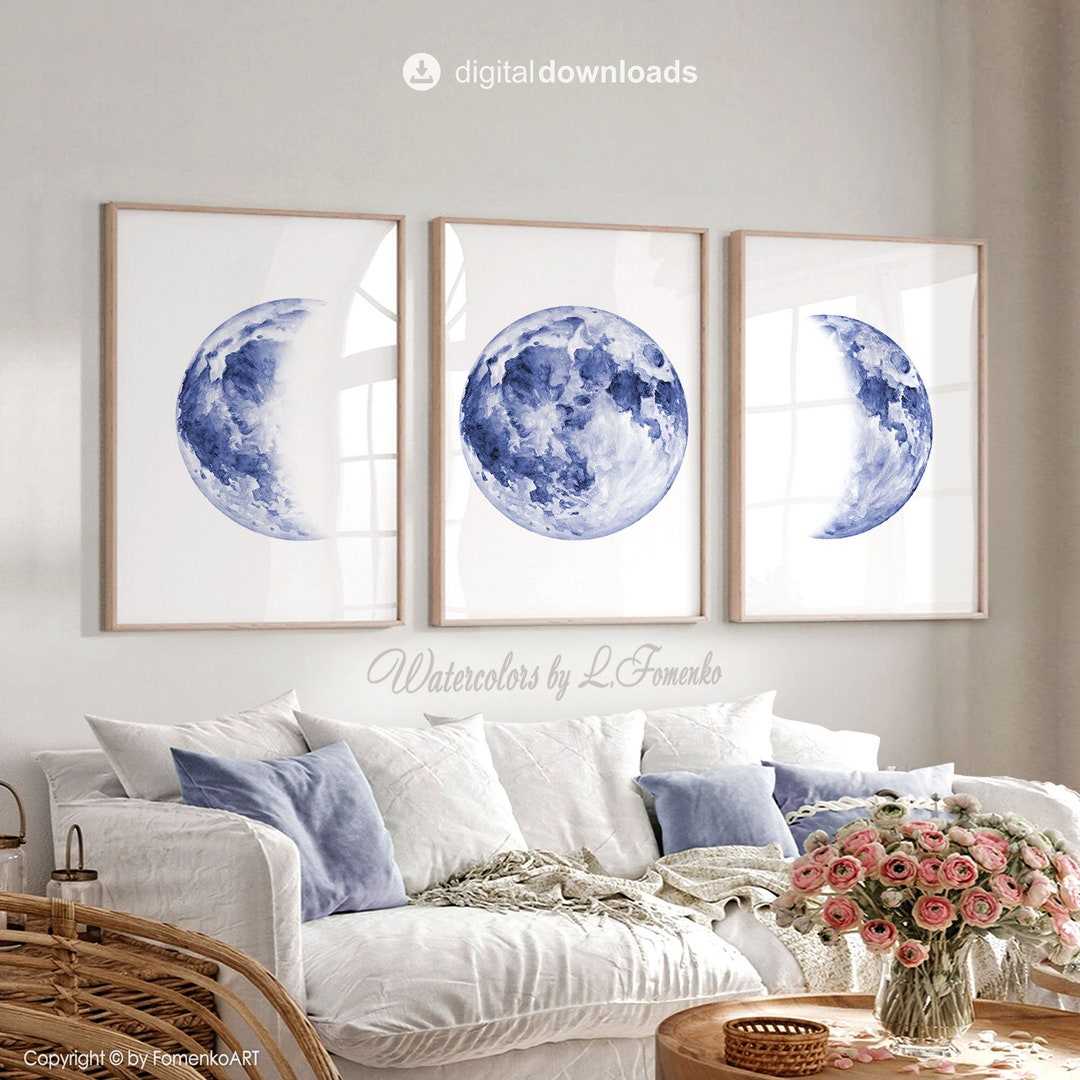 Phases of the Moon Wall Art Printable Blue Moon Wall Decor Etsy
