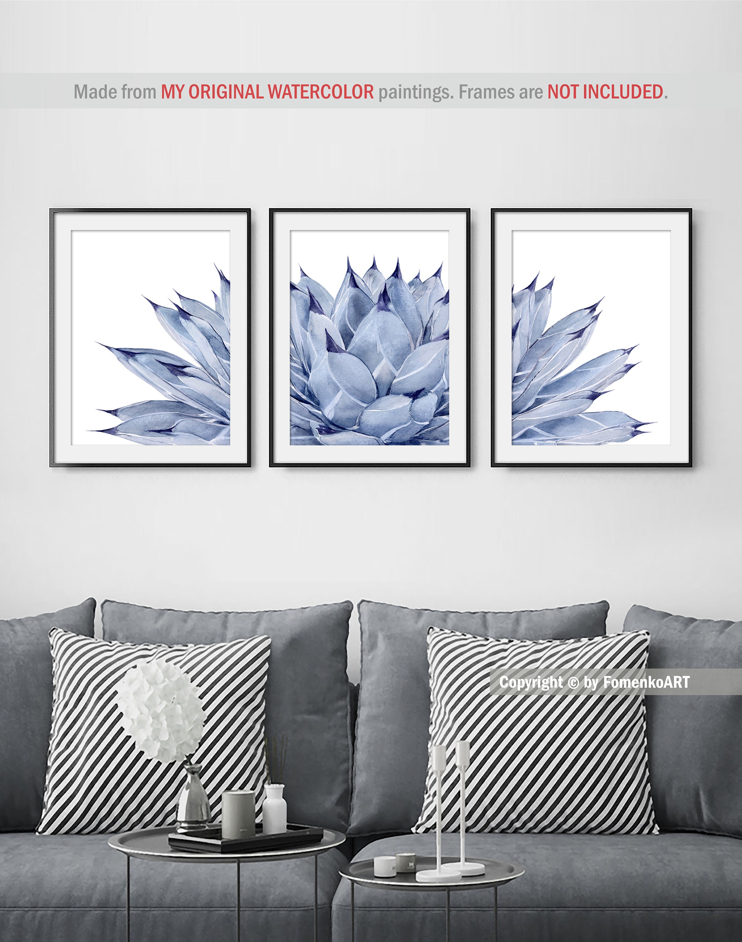 Bedroom wall decor Blue wall art Prints set of 3 Watercolor | Etsy