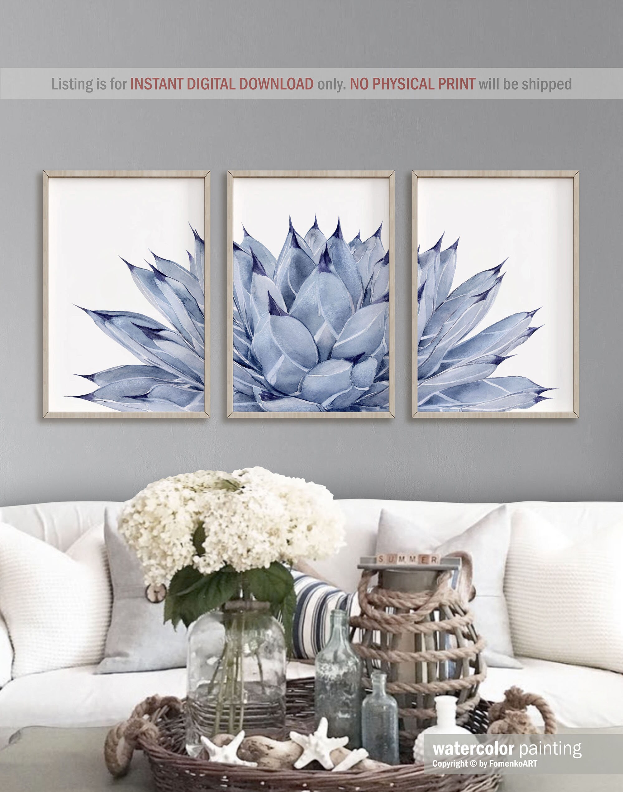 Downloadable prints Blue wall decor Bedroom Above bed Digital | Etsy