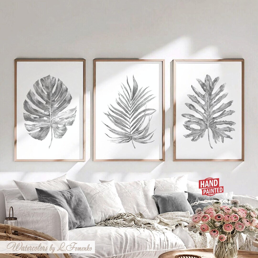 Palm Leaf Print Black and White Wall Art Printable Tropical Decor ...