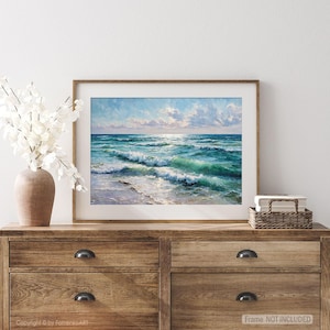 Ocean Wall Art Print: Seascape Oil Painting, Coastal Nautical Large Canvas Decor image 6