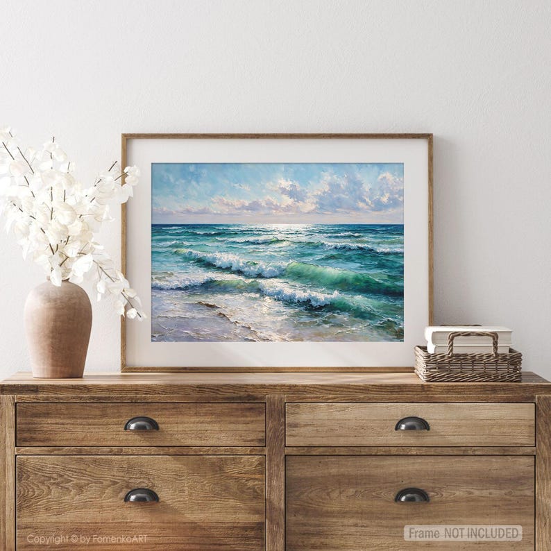 Ocean Wall Art Print: Seascape Oil Painting, Coastal Nautical Large Canvas Decor image 6