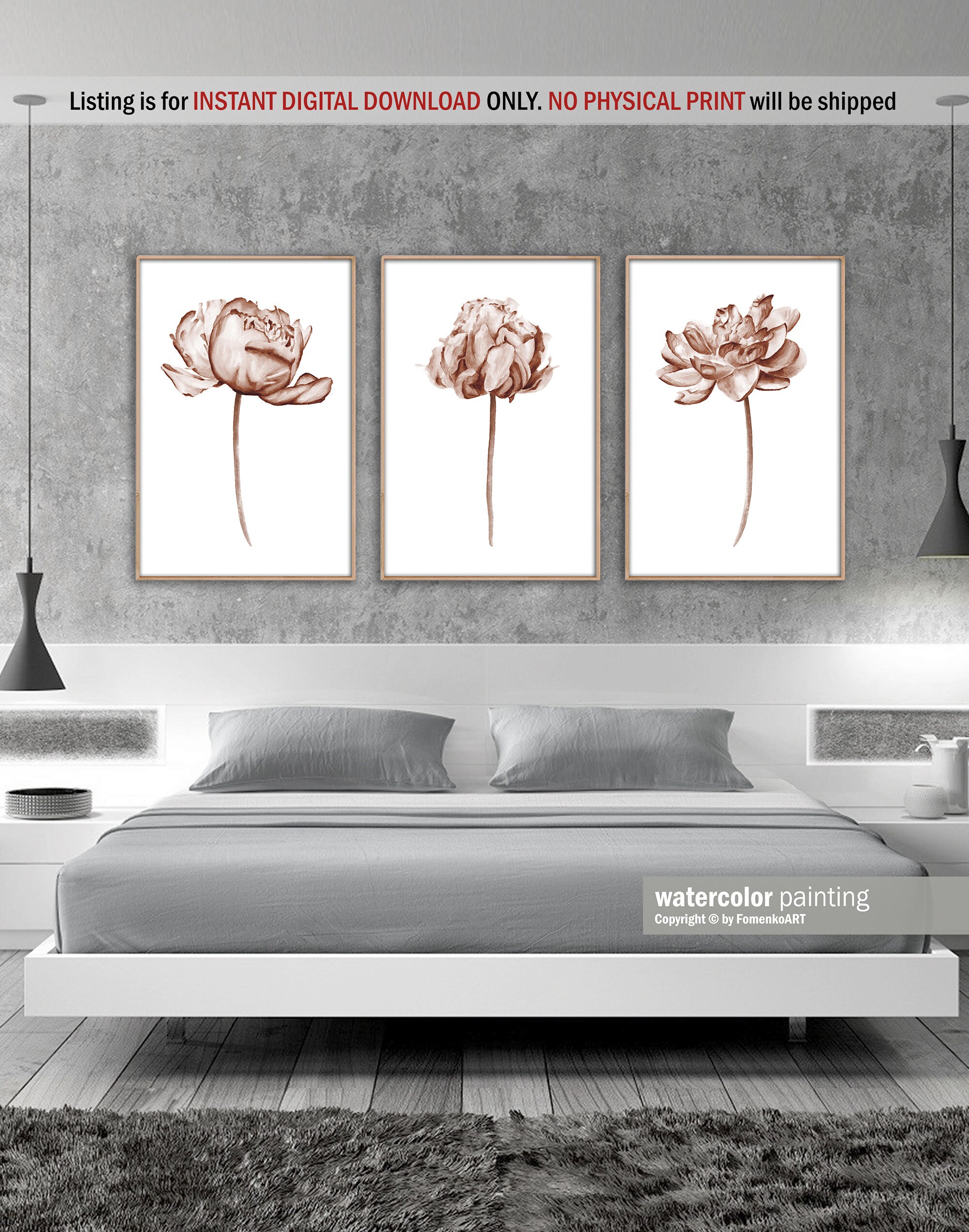 Brown prints Wall art set of 3 Living room decor for teen Etsy