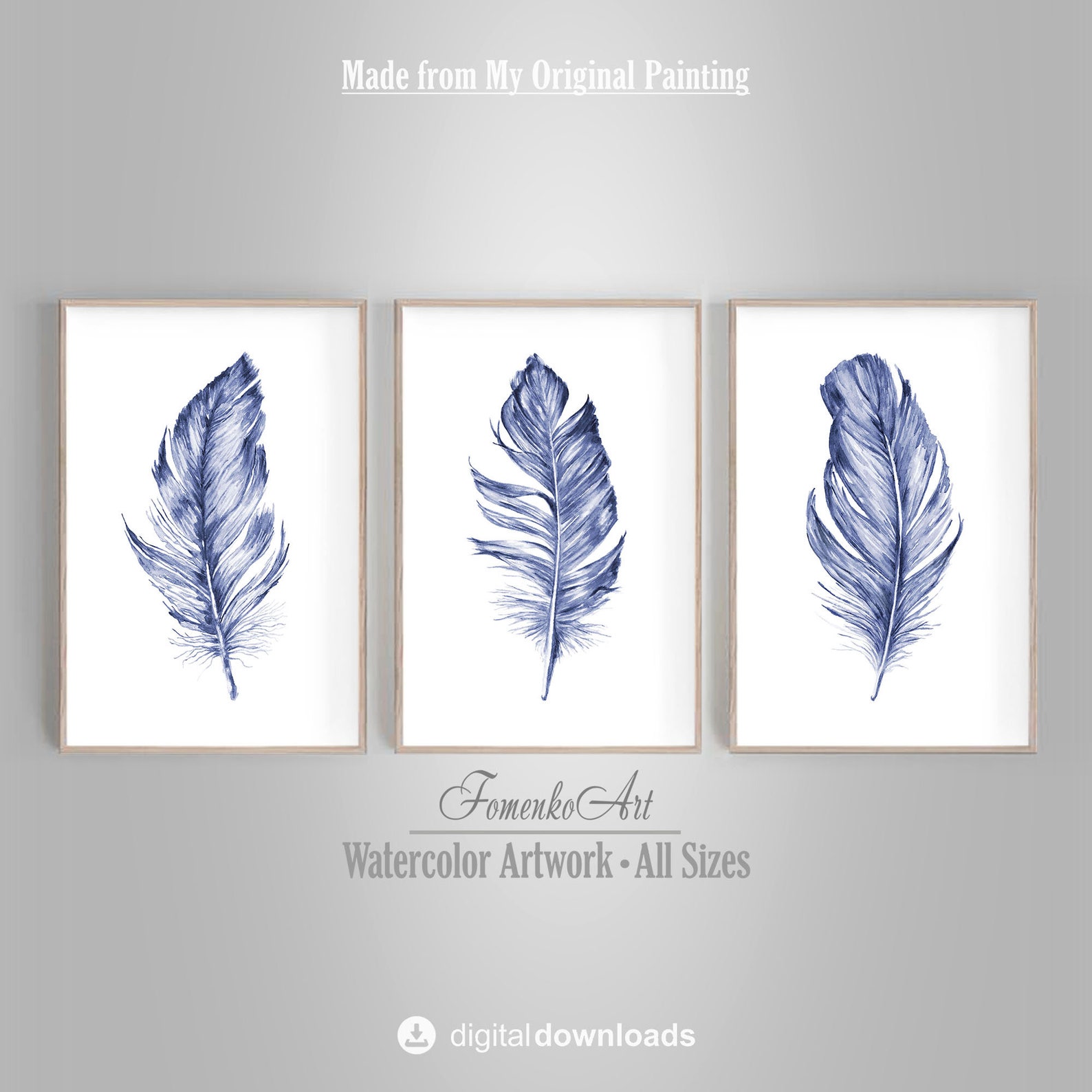 Navy Blue Wall Art Set of 3 Downloadable Prints Printable - Etsy