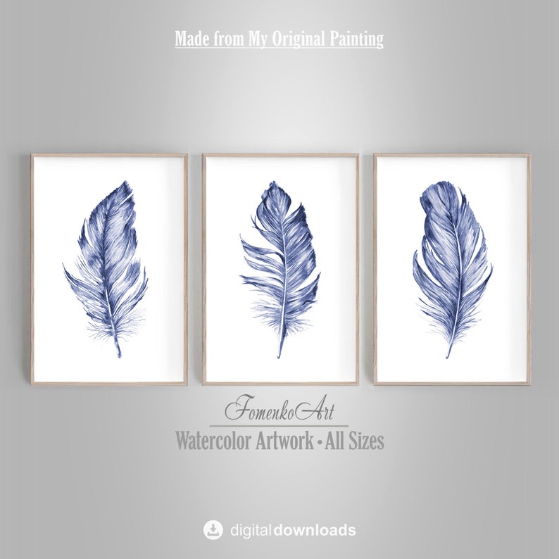 Navy Blue Wall Art Set of 3 Downloadable Prints Printable - Etsy