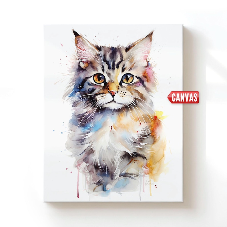 Cat Art Print Funny Tabby Cat Painting Watercolor Picture Animal Poster ...