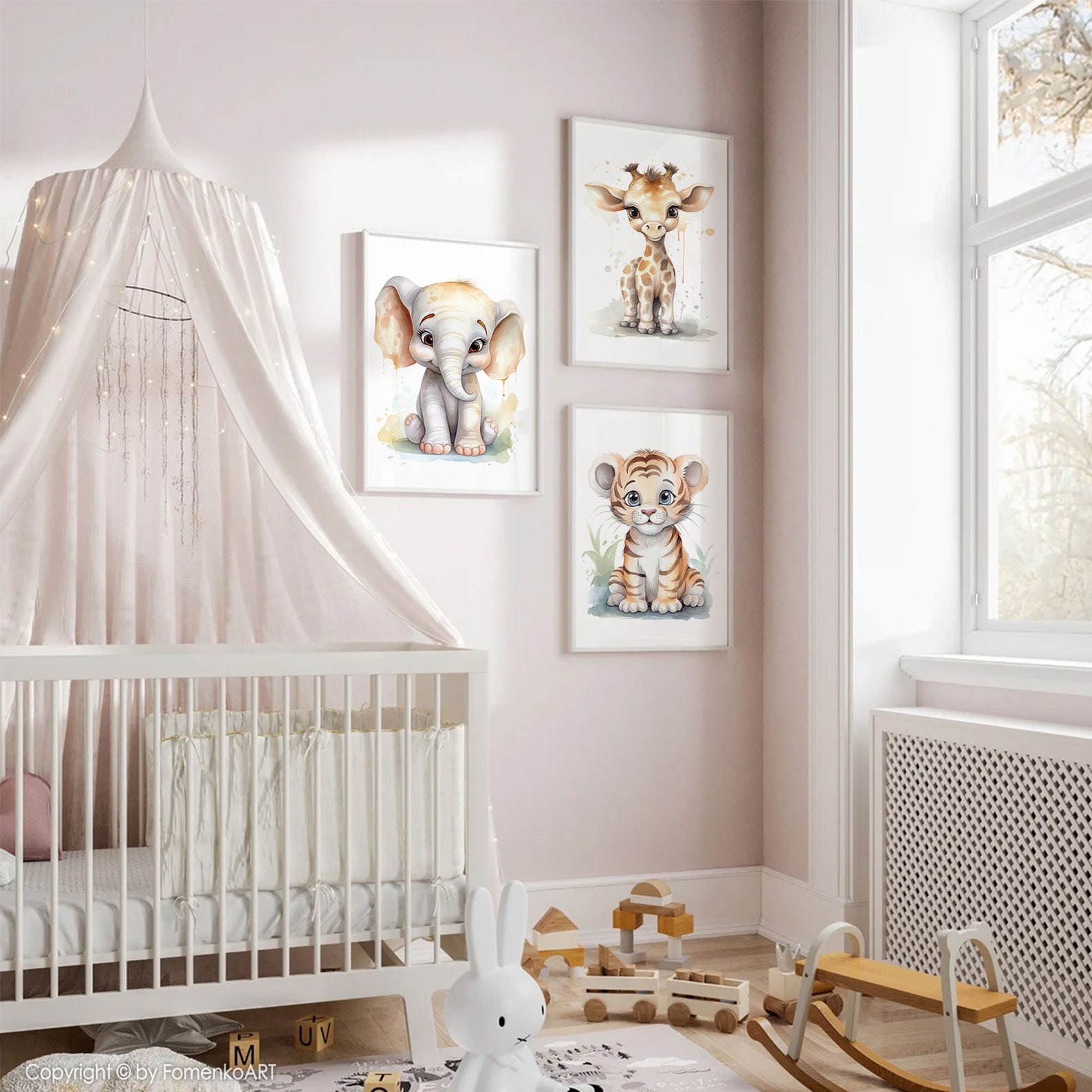 Baby Nursery Decor Girl Safari Animal Prints Neutral Wall Art Set of 3 ...