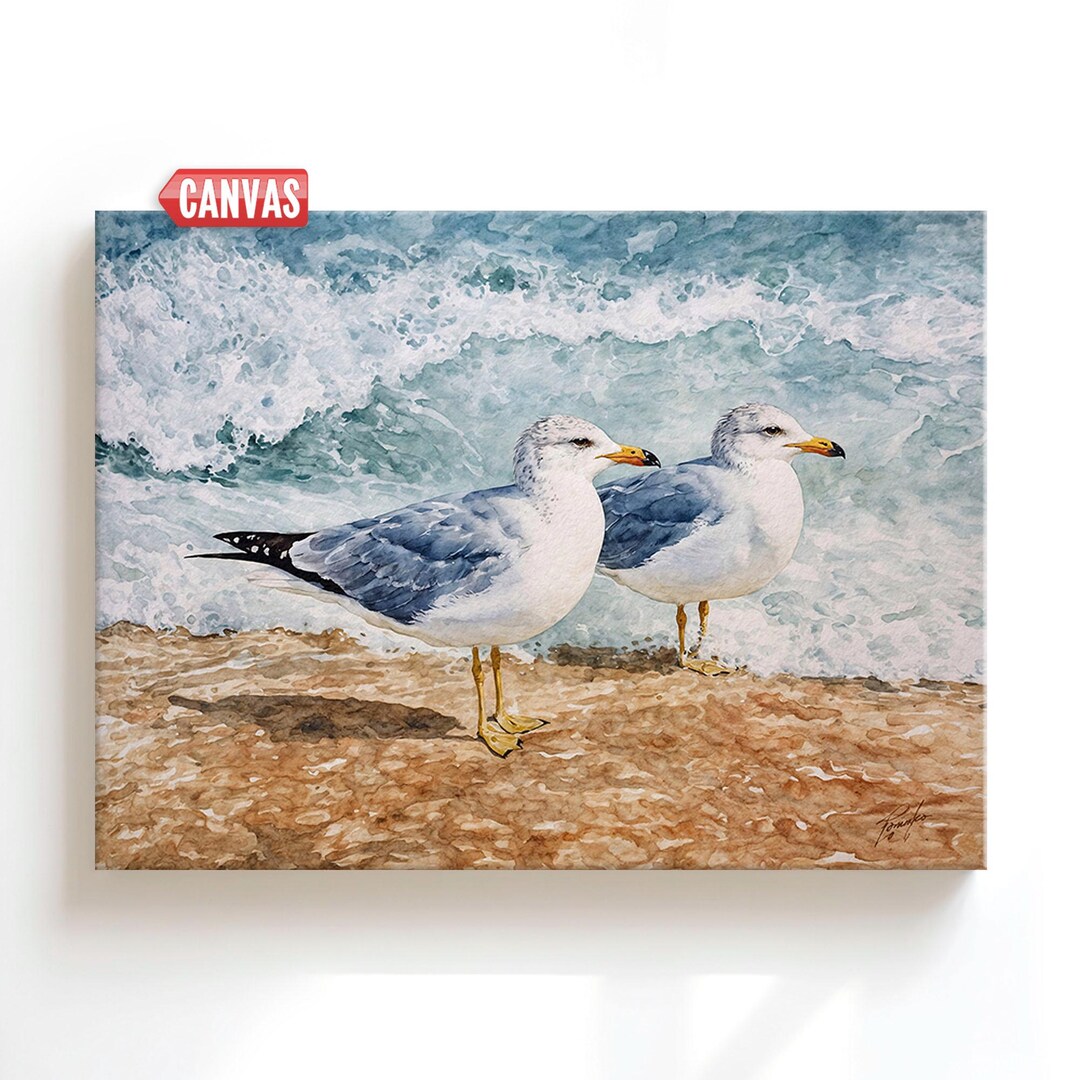Seagulls Wall Art Print, Birds Coastal Painting Ocean Beach Canvas ...