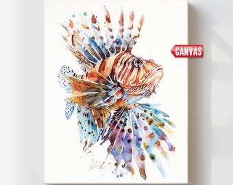Lionfish Fish Print Nautical Coastal Wall Art Beach House Decor Watercolor Painting, Colorful Artwork Large Ocean Picture Modern Poster