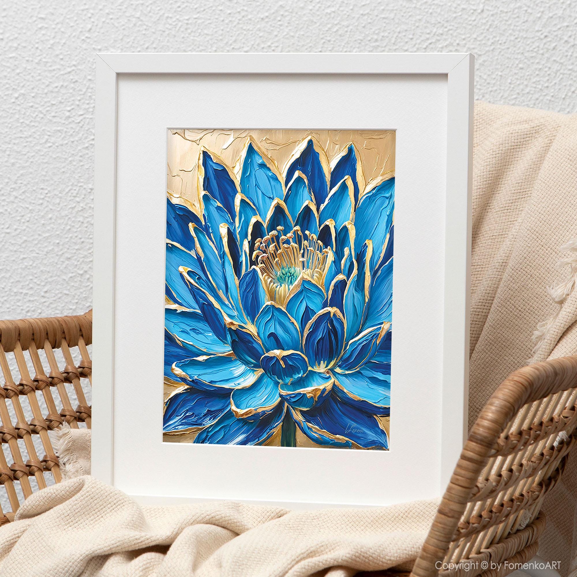 Blue Lotus Flower Wall Art - Print of My Oil Painting, Large Gold ...