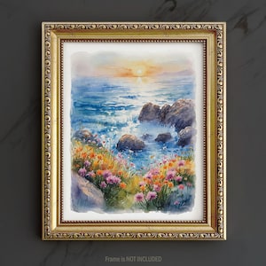 California Coastal Seascape Wall Art Print: Big Sur Watercolor Painting, Canvas