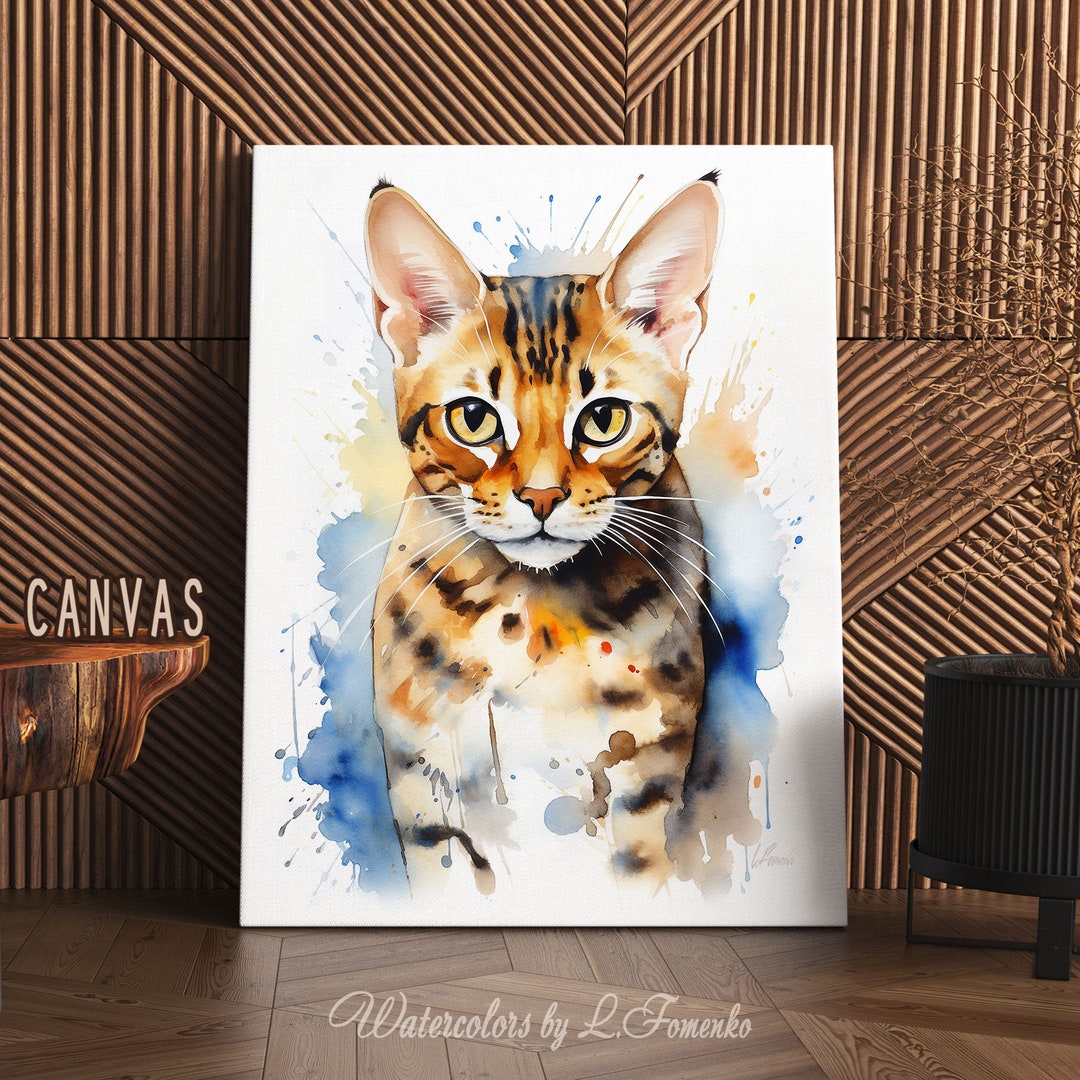 Bengal Cat Print Wall Art Watercolor Painting Canvas Poster Cat Lover
