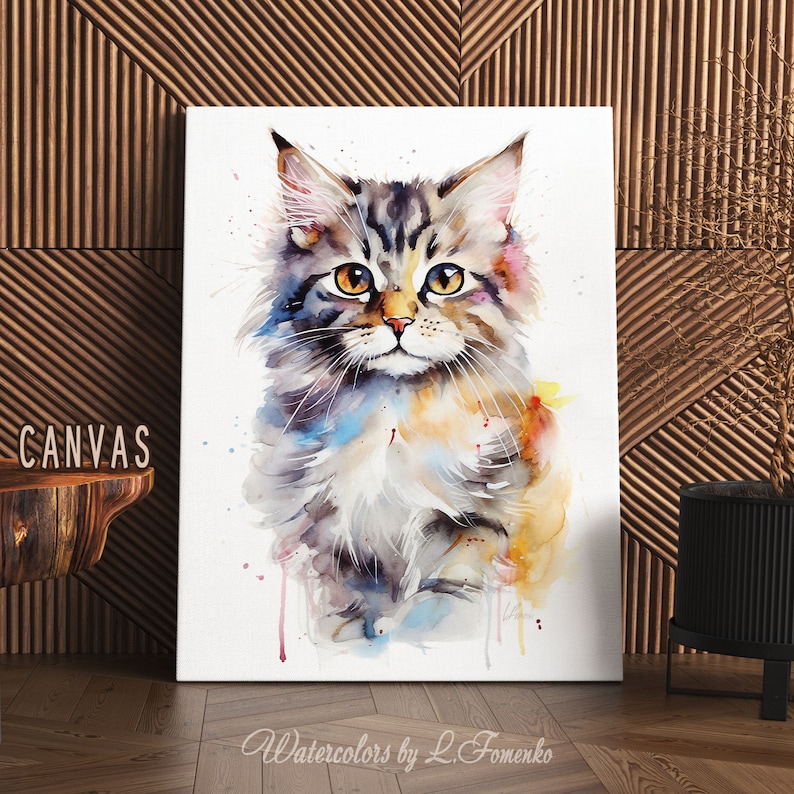 Cat Art Print Funny Tabby Cat Painting Watercolor Picture Animal Poster ...