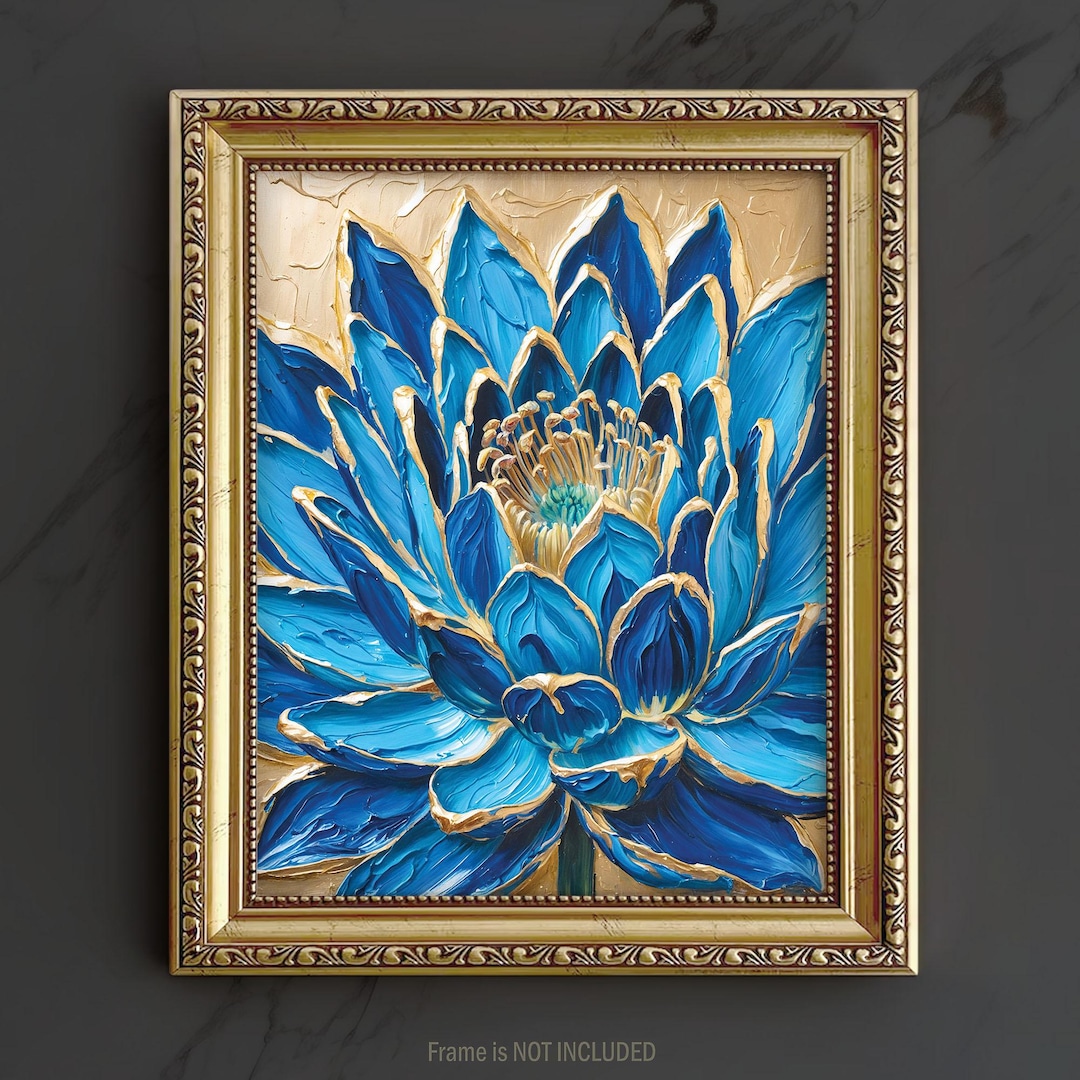 Blue Lotus Flower Wall Art - Print of My Oil Painting, Large Gold ...