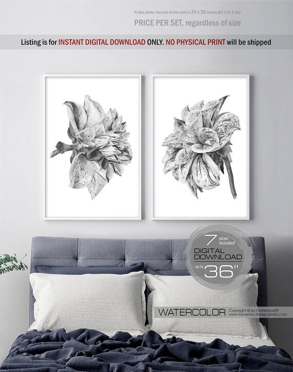 Printable Wall Art Flower Art Bohemian Decor Black And White Etsy