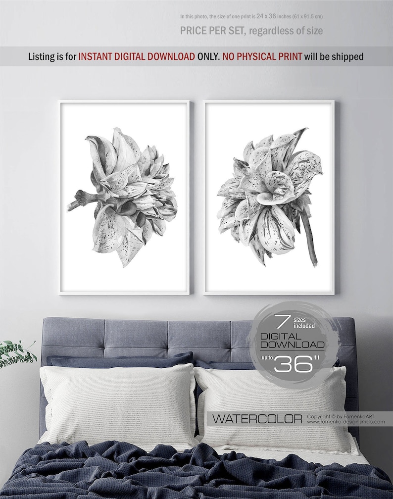 Printable wall art flower art bohemian decor black and white wall art prints wall decor bedroom wall decor living room decor 2 floral print