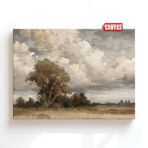 Landscape Wall Art Print - Vintage Style Oil Painting, French Country Decor, Rustic Farmhouse Dark Moody Canvas Antique Retro Spring Poster