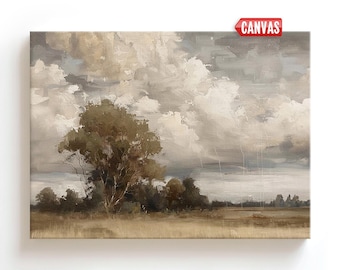 Landscape Wall Art Print - Vintage Style Oil Painting, French Country Decor, Rustic Farmhouse Dark Moody Canvas Antique Retro Spring Poster