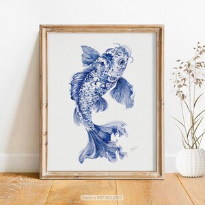 Chinoiserie Koi Fish Wall Art Print: Coastal Watercolor Painting Blue Nautical Decor Mother Gift image 13