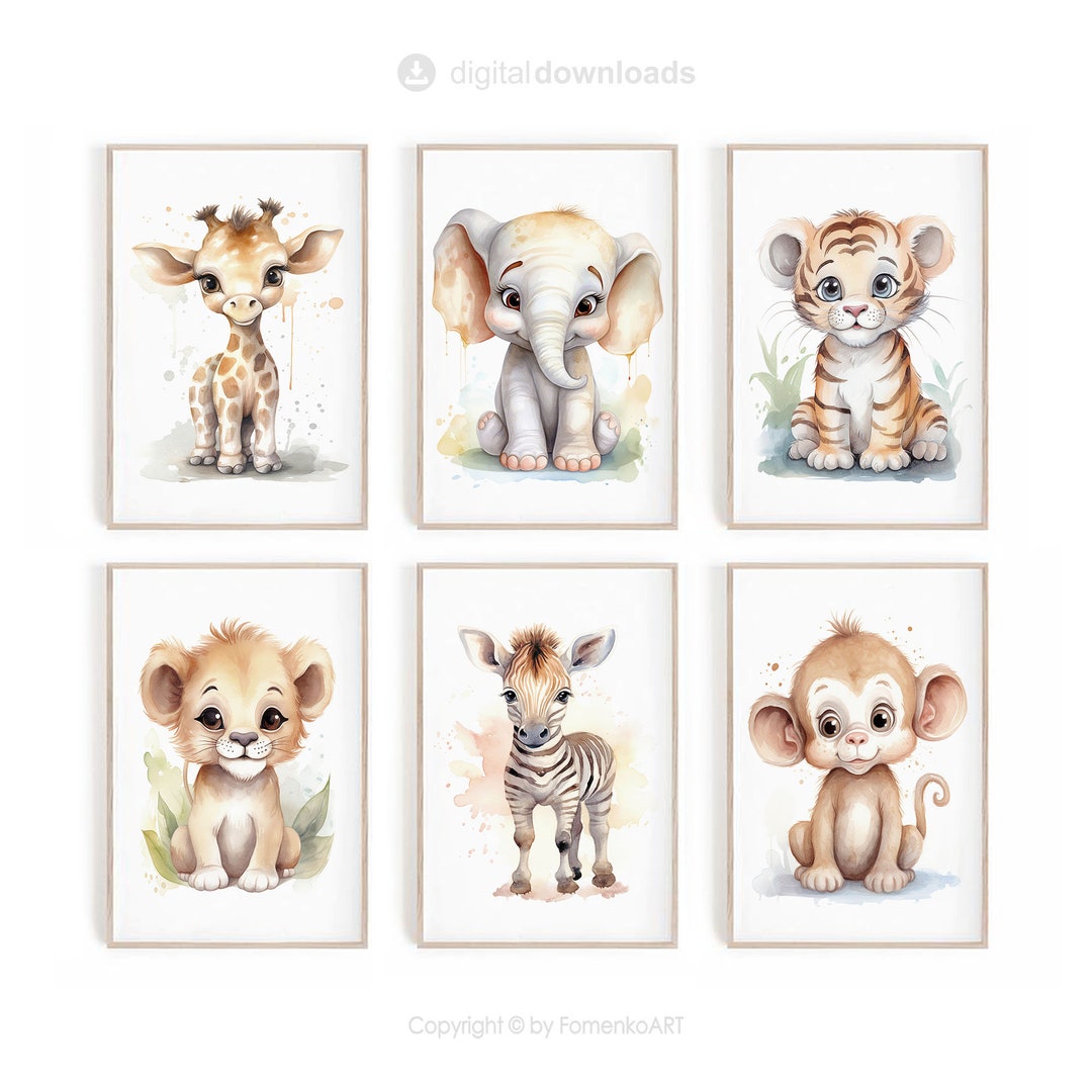 Safari Nursery Decor Girl Neutral Wall Art Printable Jungle Animal ...