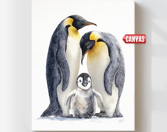 Penguin Wall Art PRINT: Baby Nursery Decor, New Mom Gift Animal Family, Watercolor Painting