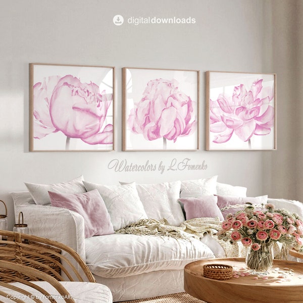 Square art print Pink wall art Bathroom wall decor Bedroom Printable wall art 8x8 print 10x10 24x24 30x30, 12x12 print set of 3