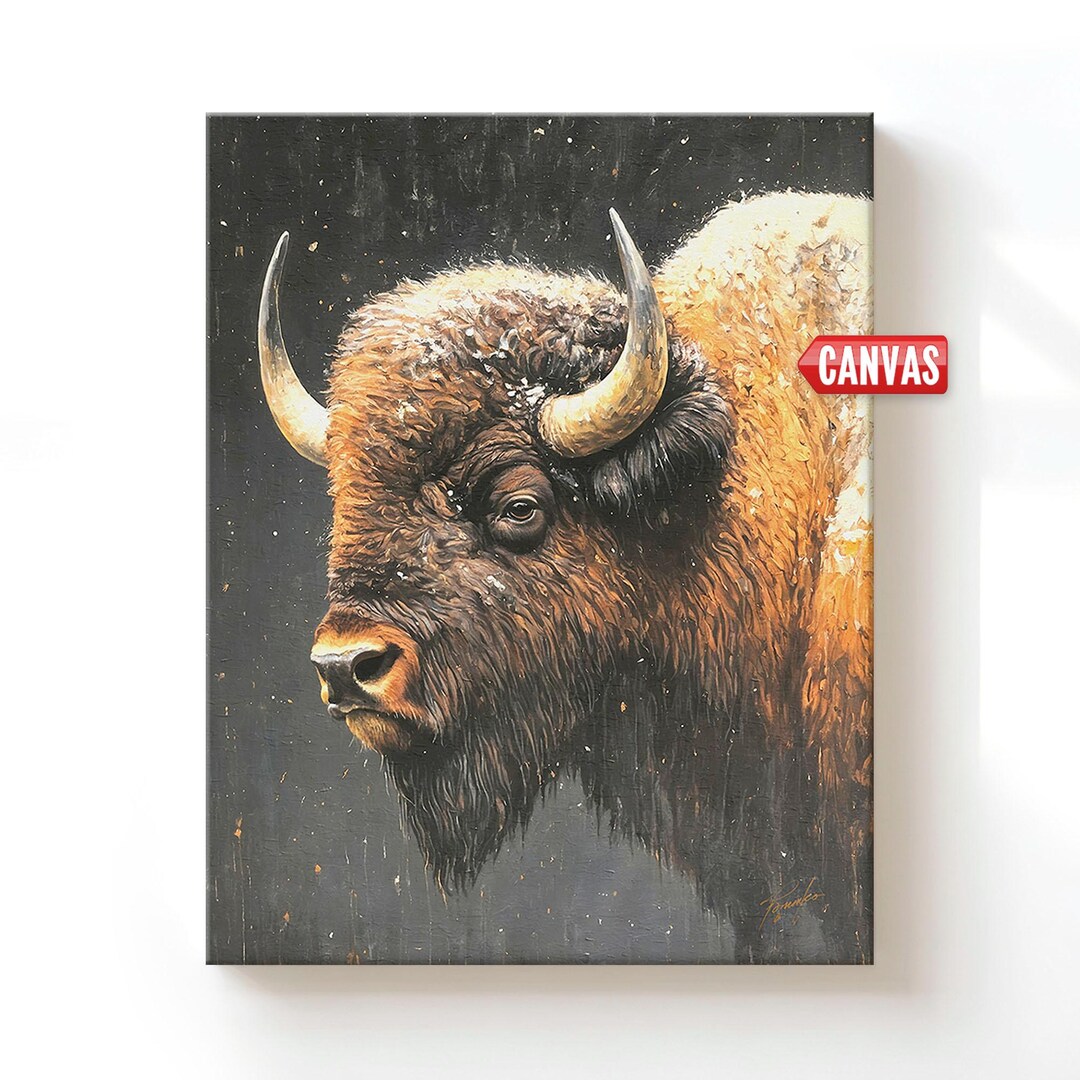 Bison Wall Art PRINT - Buffalo Oil Painting, Gift for Hunter Rustic ...