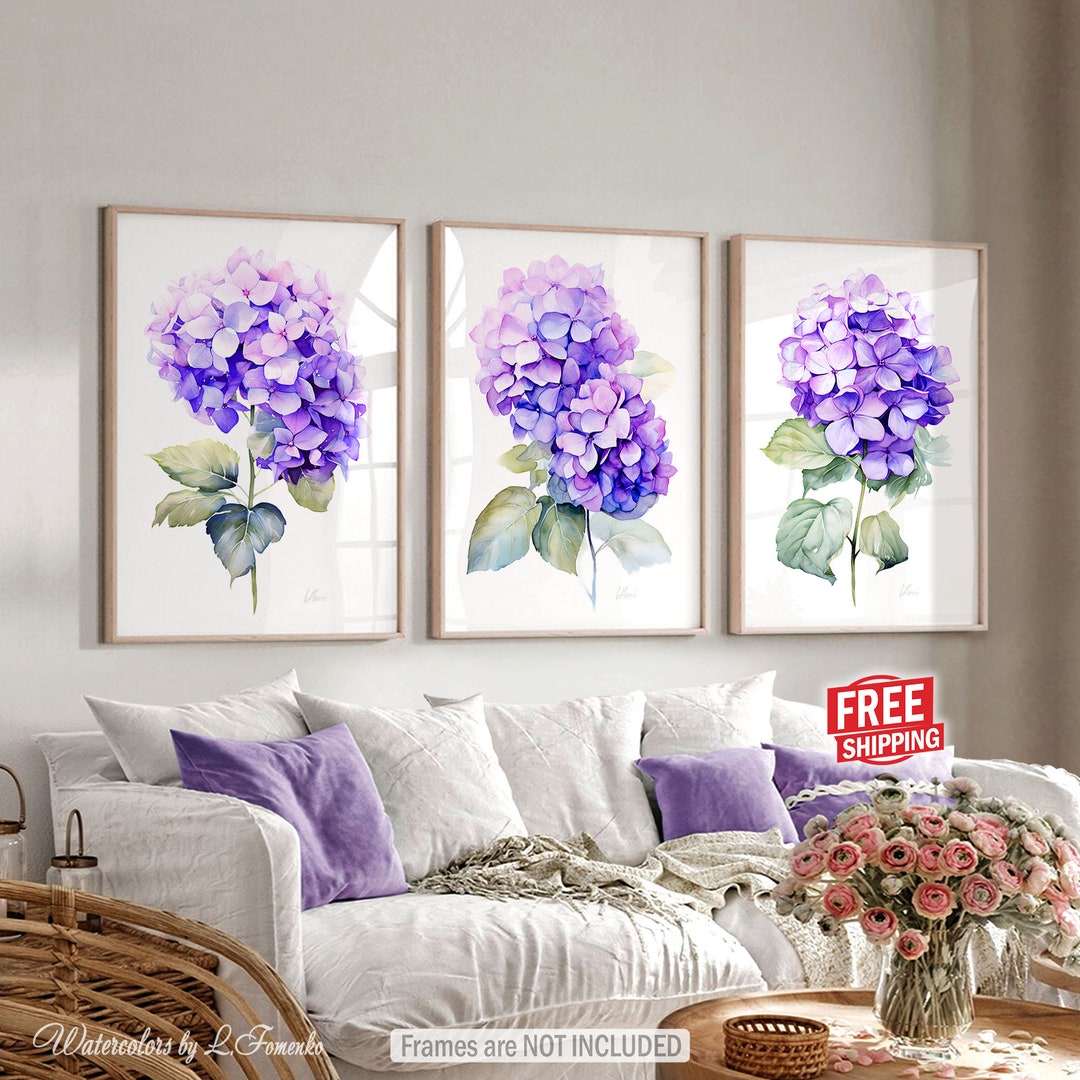 Purple Hydrangea Wall Art Prints Bedroom Wall Decor Living Etsy
