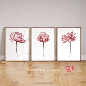 Red room decor aesthetic boho Flowers print Burgundy wall art Printable maroon poster
