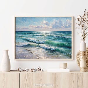 Ocean Wall Art Print: Seascape Oil Painting, Coastal Nautical Large Canvas Decor image 13
